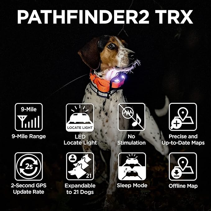 Dogtra Pathfinder 2 TRX Additional Receiver Only Dog GPS Tracker LED Light Blue Collar SmartWatch Compatible Rechargeable Waterproof Free Offline Maps No Monthly Subscription Smartphone Required