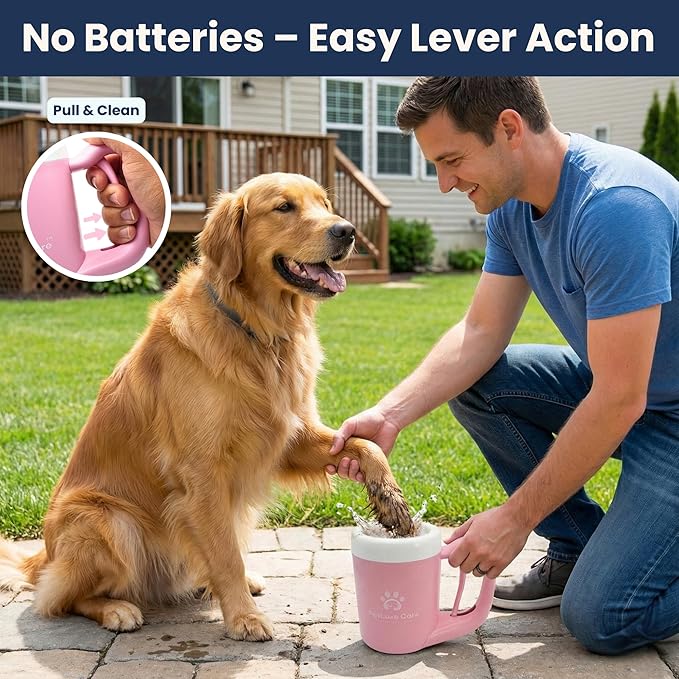 Dog Paw Cleaner Kit - Includes Paw Washer Cup, Towel, Pet Bath Brush & Moisturizing Balm - Dog Foot Washer for Muddy Paws, ideal for Small & Medium Dogs (Pink, Medium)