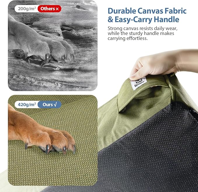 Sytopia XXL 50" Orthopedic Dog Bed – Outdoor, 7" Thick Memory Foam Mattress with Pillow, Removable Washable Waterproof Liner – Ultimate Comfort for Extra Large Breed Dogs Over 100 Pounds, Green