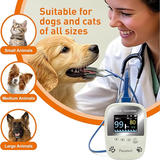 Veterinary Pulse Oximeter for Dogs Cats,Bluetooth Pet Heart Rate Monitor, Veterinarian Blood Oxygen Saturation and Pulse Rate Spo2 Monitor,Clinic or Pre-Vet Student Tools