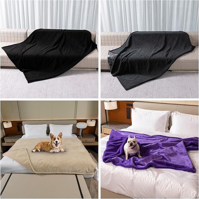Waterproof Dog Blanket Reversible Pet Bed Cover Puppy Fluffy Cream Blankets Leakproof Sofa Couch Cover Cat Pet Blanket for Warm Washable-XXL