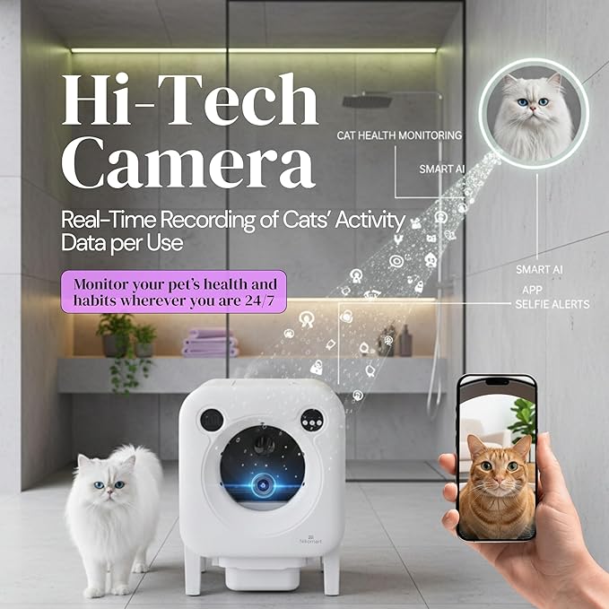 Automatic Litter Box 75L Extra Large Capacity for Multiple Cats - Self-Cleaning Litter Box with Camera, Intelligent Exhaust System, Safety Sensors and App Control for Your Smart Home