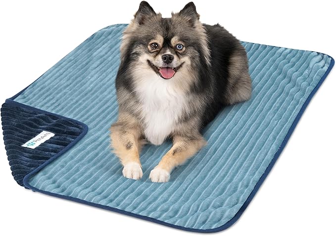 PetAmi Waterproof Dog Blanket, Leakproof Pet Blanket for Small Medium Large Dogs, Reversible Furniture Bed Sofa Couch Cover Protector, Plush Striped Pet Throw for Indoor Cat, 29x40 in, Navy Blue