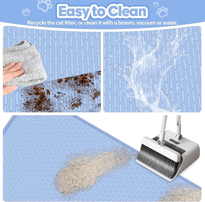 Cat Litter Mat, Extra Large 34" x 22" Silicone Mat Litter Trapping Mat for Scatter Control, Soft on Kitty Paws, Easy to Clean (Blue)