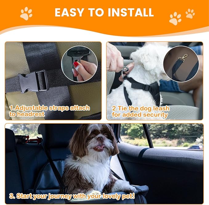 Dog Car Seat for Small Dogs, Large Leather Dog Car Bed with Storage Pocket, Waterproof PVC Leather Booster Seat Travel Bed for Front & Back Seat, Clip-On Safety Leash (Green/Brown)