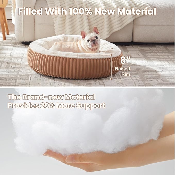30 inches Donut Dog Bed for Medium Dogs,Calming Round Pet Bed with Removable Cover,Washable Milk Plush Faux Fur, Fits Pets up to 30 lbs(Brown,Medium)