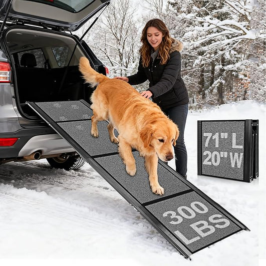 Dog Ramp for Car Truck 71''X20'', Folding Pet Stair Ramps for SUV Large Dog, Portable Pet Steps with Non-Slip Rug Surface, Up to 300LBS, Dog Car Ramp for Bed Couch Outdoor