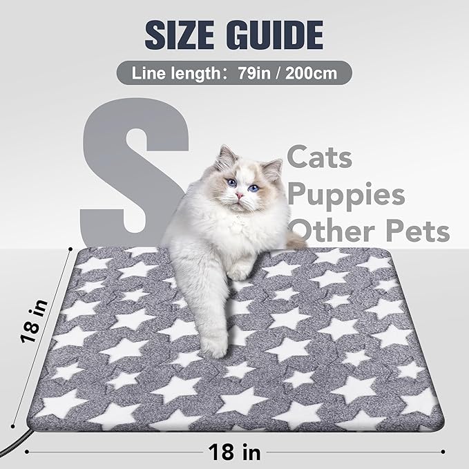 Newget Cat Heating Pad, Waterproof Pet Heating Pad for Cats Dog Indoor, 11 Adjustable Temperature Cat Warming Bed Mat with Timer, Indoor Heated Bed with Chew Resistant Cord (S: 18'' L X 18W '')