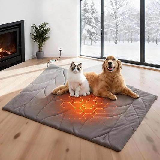 Dog Heating Pad (56"x40") - Waterproof Electric Heated Mat & Pet Bed for Indoor and Outdoor Use, Chew Resistant Cord, Machine Washable Cover with Wheat Pattern Quilting, for Cats and Pets