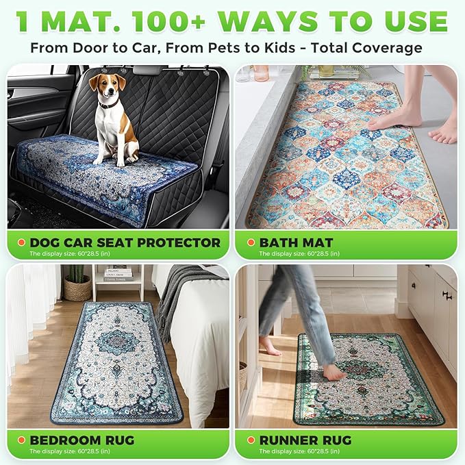 Hompet 2 Pack Super Absorbent Dog Door Mat for Muddy Paws, Washable Pee Pads for Dogs, Reusable Puppy Training Pads, Quick Dry Non-Slip Pet Entryway Rug, Leak-Proof Potty Pad for Indoor Floors 28.5x60