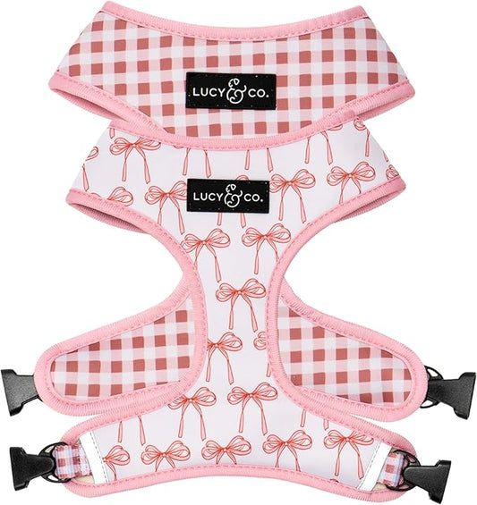 Lucy & Co. Cute Reversible Dog Harness Walking Halter - Best Designer Pet Harnesses for XS - XL Dogs - Padded Adjustable Vest for Easy Walking (Medium, Ballet Bows - White & Pink Bows)