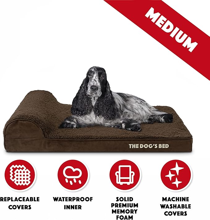 The Dog’s Bed Orthopedic Headrest Dog Bed Med Brown, Memory Foam, Pain Relief for Arthritis, Hip & Elbow Dysplasia, Post Surgery, Lameness, Waterproof Washable Cover