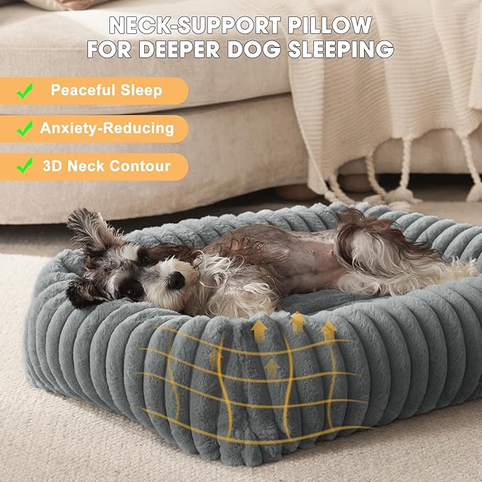 FURTIME Medium Dog Beds for Medium Dogs Washable, Orthopedic Dog Bed, Rectangle Warming Soft Calming Sleeping Puppy Bed Durable Pet Bed with Anti-Slip Bottom M Plus (30"x24"x8")