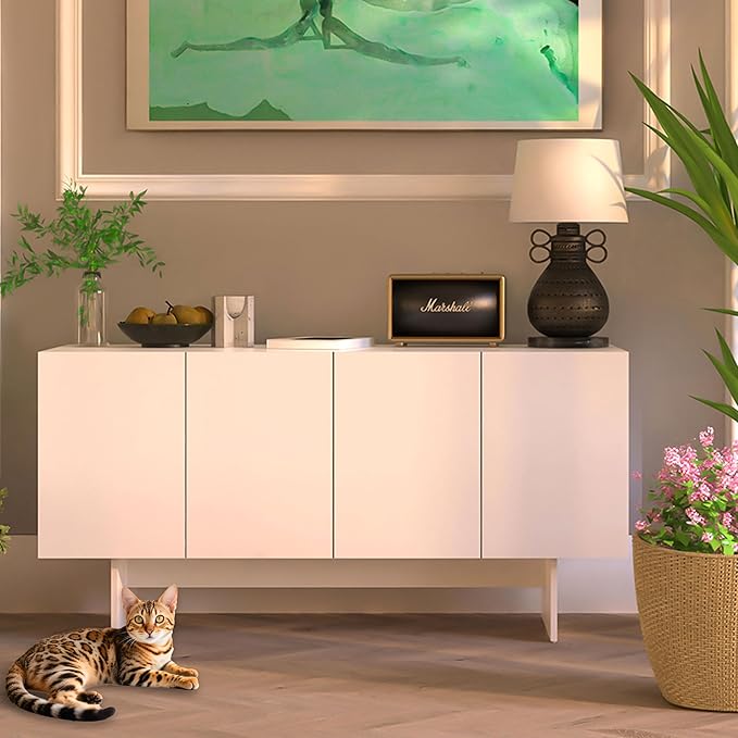 Double Litter Box Enclosure, Litter Box Enclosure for 2 Litter Boxes, Modern Litter Box Furniture for 2 Cats, Scandi Style (White)