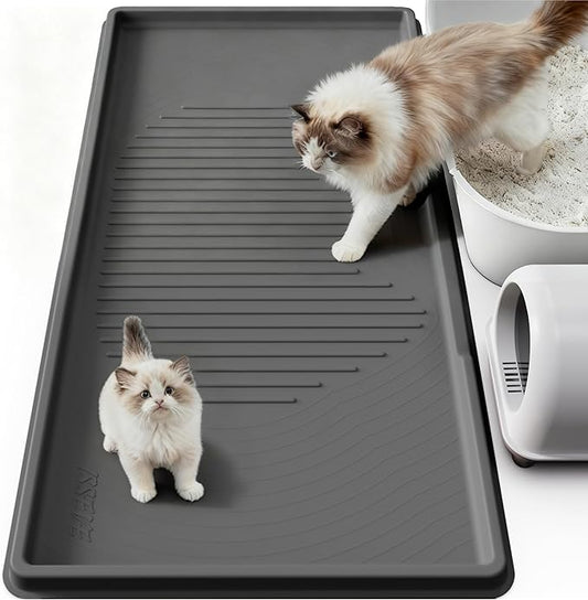 ISSEVE Cat Litter Mat 54" x 27.5" XXL, Extra Large Silicone Mat for Litter Box, 1.38" Raised Edge Urine Proof Litter Trapping Mat Pad for Scatter Control, Soft on Kitty Paws, Protect Floor (Dark Grey)
