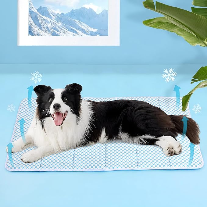 Dog Cooling Mat for Large Dogs - 35x23 Orthopedic Memory Foam Pet Pad for Summer, QMAX>0.5, Washable Premium Comfort Crate Pad for Your Furry Companion, Blue