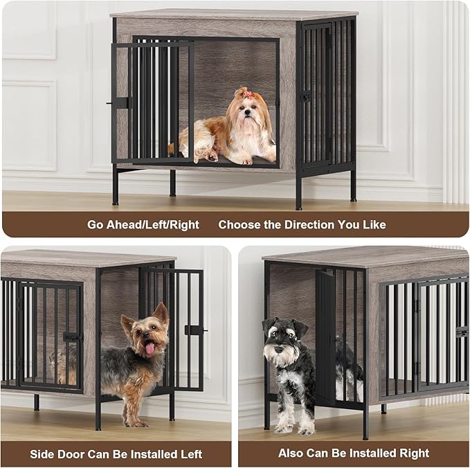 EasyCom Dog Crate Furniture for 1 or 2 Dogs, Heavy Duty Single/Double Dog Crates for Small/Medium/Large Dogs, Dog Kennel Furniture Indoor as TV Stand, Small Size 28.15" L(0-20 Pounds), Oak Grey