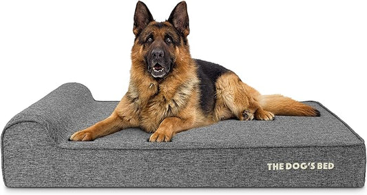 The Dog’s Bed Orthopedic Headrest Dog Bed XL Linen Grey, Memory Foam, Pain Relief for Arthritis, Hip & Elbow Dysplasia, Post Surgery, Lameness, Waterproof Washable Cover