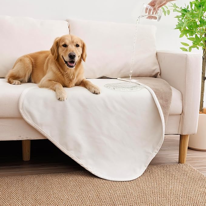 Waterproof Dog Blanket for Small Dogs, Leak Proof Pet Throw Couch Blankets Reversible Sofa Bed Furniture Protector Machine Washable-25 x35,Beige+Khaki