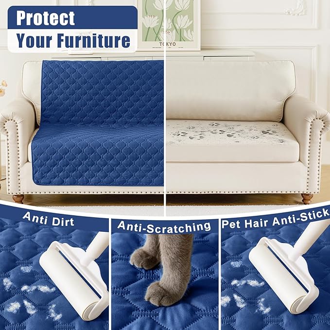 Smiry Waterproof Dog Bed Cover Blanket, Soft Reversible Pet Blanket, Washable Leakproof Cats Dogs Couch Cover for Sofa, Couch, Furniture, Plaid (30x70 Inch, Navy/Blue)