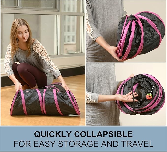 Cat Tunnel - Collapsible 3 Way Polka Dot Play Toy - Tube Fun for Rabbits, Kittens, and Dogs - Polka Dot Navy/White