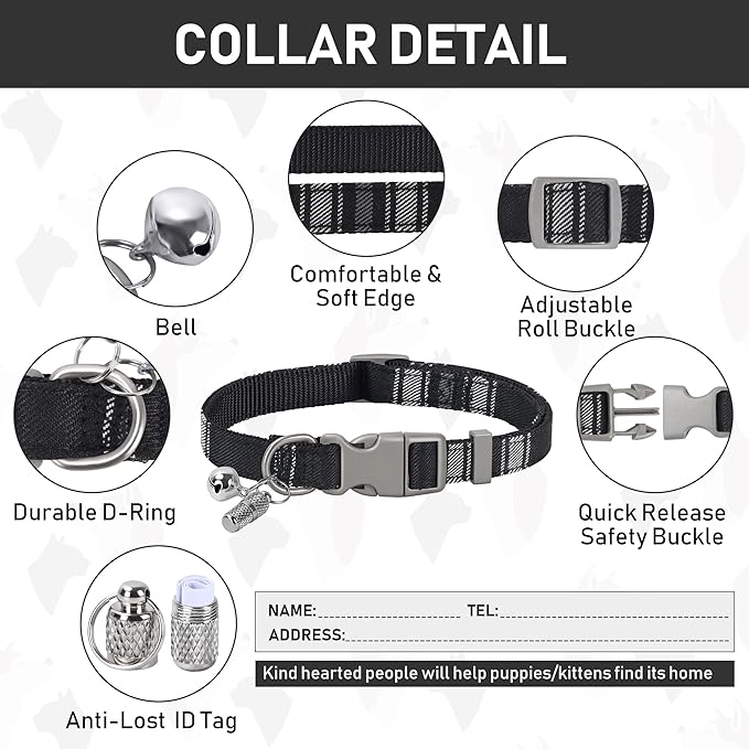 GAMUDA Small Dog Harness Collar and Leash Set, Step in No Chock No Pull Soft Mesh Adjustable Dog Vest Harnesses Plaid Reflective for Dogs Puppy Cats Kitten Rabbit (Black, M)