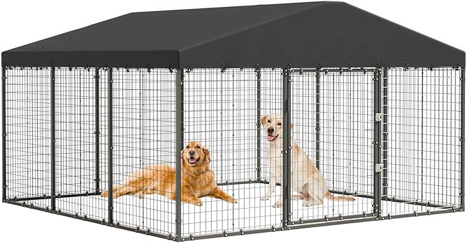 10×10×6 FT Large Outdoor Dog Kennel,Heavy Duty Dog Cage with Double Locks,Outdoor Dog Kennel with UV-Resistant Waterproof Roof Cover for Outside