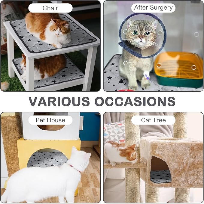 Namalu 4 Pack Self Warming Cat Bed Self Heating Cat Mat Star Pattern Soft Dog Crate Pad Thermal Pet Mat Anti Slip Kennel Dog Washable Warming Bed for Outdoor Indoor(18 x 18 Inch,Gray)