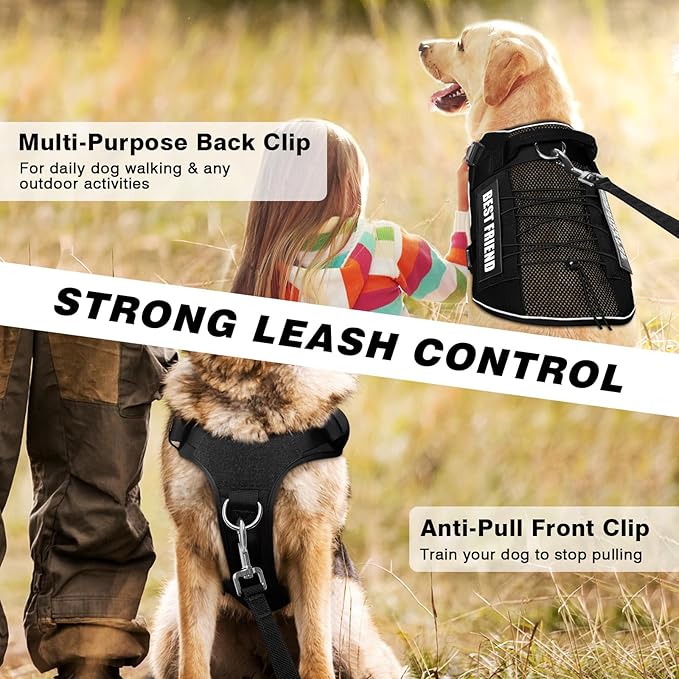 WINSEE Service Dog in Training Mesh Harness with 10 Pet Patches, Soft Air Mesh Breathable Tactical Dog Molle Vest, Reflective Military Pet Vest for Walking Hiking for Large Dogs