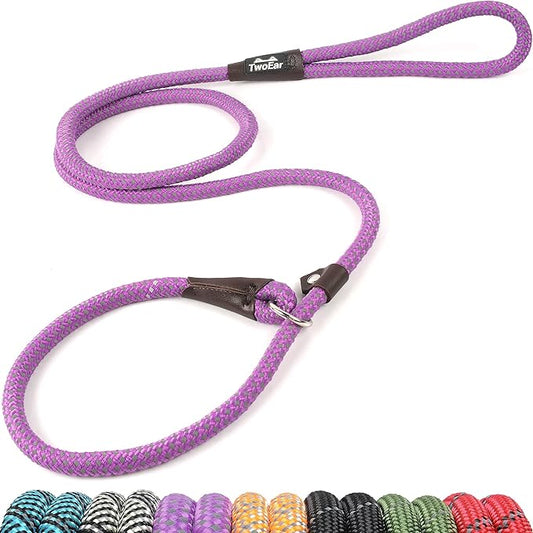 TwoEar Slip Leads for Dogs, 1/2" x 6FT Slip Leash for Large Dogs with Highly Reflective Threads, Comfortable Strong Rope Slip Leads, No Pull Pet Training Leash, Purple