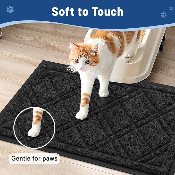 Smiry Cat Litter Box Mat 30x17, Non-Slip Water Resistant Litter Trapping Mat, Easy Clean Less Waste and Urine-Locking Cat Carpet for Indoor, Black