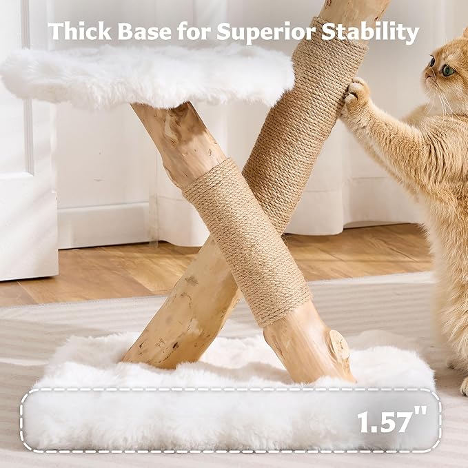 Cat Tree Modern Sturdy Solid Wood Cat Tower for Large Cat with Scratching Post for Indoor, Multifunctional Cat Tower with Cozy Bed and Platforms