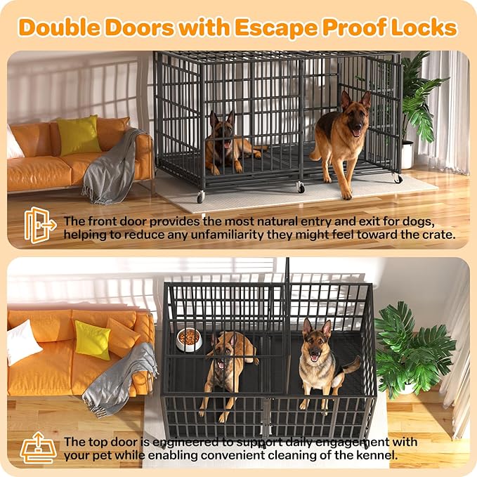 Heavy Duty Dog Crate 78 Inch, Indestructible Dog Crate with Removable Tray, Escape Proof & High Anxiety Dog Kennel Indoor, Metal Dog Cage with Wheels for Large Dogs, XL XXL XXXL