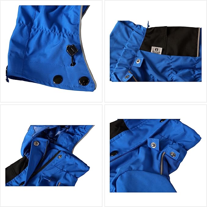 LOVELONGLONG Waterproof Dog Raincoat with Removable Hood – Outdoor Full Body Dog Jacket, Windproof Snowproof Shell Suit – All Season Pet Rain Gear Blue 3XL