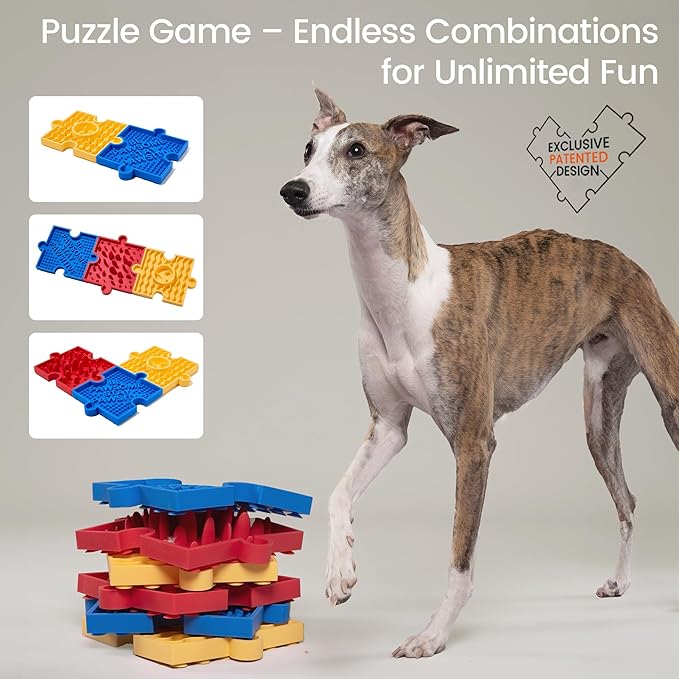 HowGo Puzzle Slow Feeder Lick Mat for Dogs, 38+ Suction Cups|Non-Slip Heavy Duty Maze Enrichment Bowl BPA-Free Silicone|Reduce Boredom Anxiety Free Combination (2PCs, Blue&Yellow)
