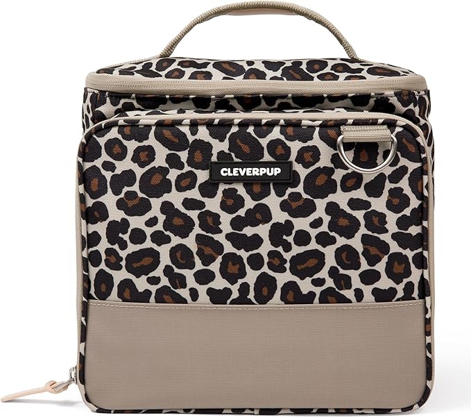 Large 7-Piece Bistro Box Dog Food Travel Kit, 12-Cup Kibble Storage, 2 Silicone Bowls, Mat & Scoop - Premium Portable Pet Food Kit for Weekends, Overnights, Daycare & Camping, Leopard