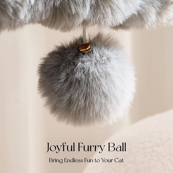 Solid Wood Cat Tree, Modern Cat Tree Tower for Large Indoor Cats, Natural Real Pear Wooden Aesthetic Cat Condo with Scratching Post for Adult Kittens-Grey