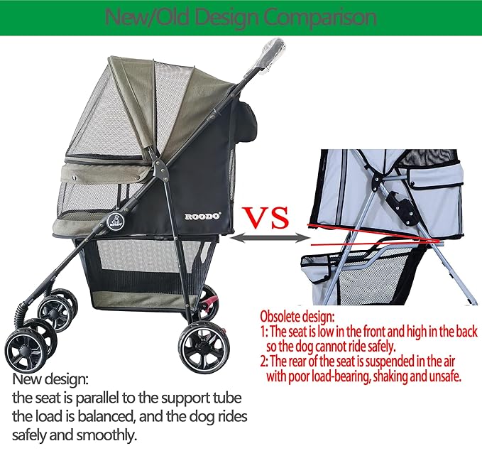 ROODO 4 Wheel Dog Cat Pet Stroller Best Lightweight Foldable Compact Portable Jogger All Terrain Travel Pet Gear Puppy Doggie Bunny Kitty Stroller for up to 30lbs Medium Small Dogs Cats(sage Green)
