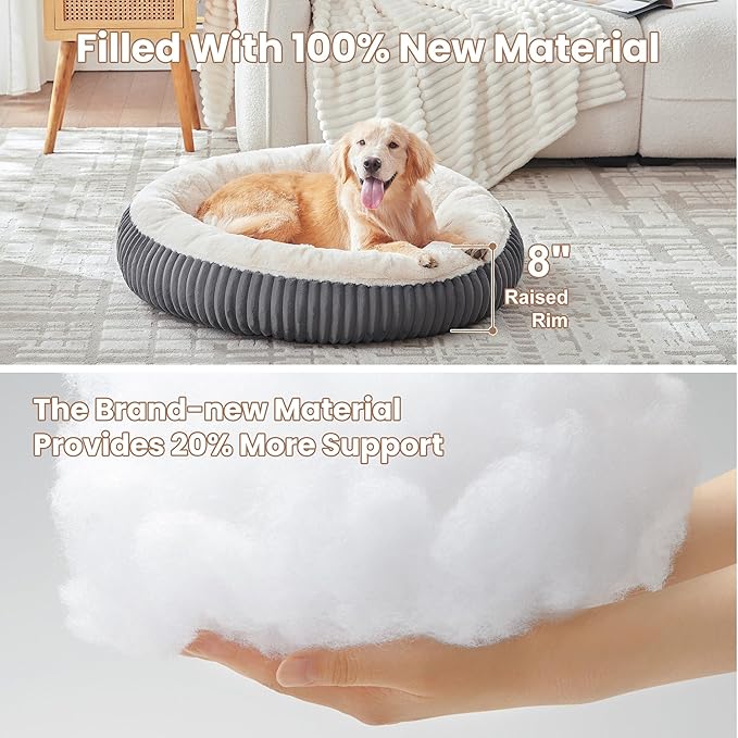 36 inches Donut Dog Bed for Large Dogs - Calming Round Pet Bed with Removable Cover,Washable Milk Plush Faux Fur, Fits Pets up to 80 lbs(Dark Grey,Large)