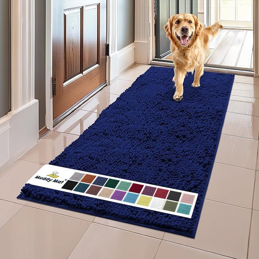 Muddy Mat® | Super Absorbent Door Mat Indoor, Microfiber Quick Dry Chenille Entryway Rug, Non-Slip Front Door Mat, Indoor Mats for Entryway, Machine Washable Pet Rug, Navy Blue Runner 24"X60"