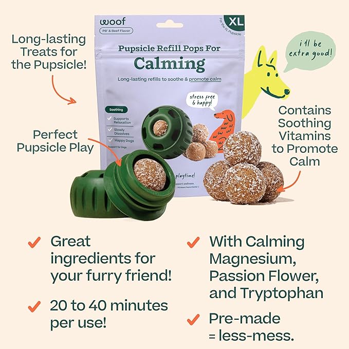 WOOF Pupsicle Refill Pops for Calming - Long-Lasting Refills for The Pupsicle Toy to Promote Calm - Calming Dog Treats - Magnesium for Dogs- XL Pops - 5 Count