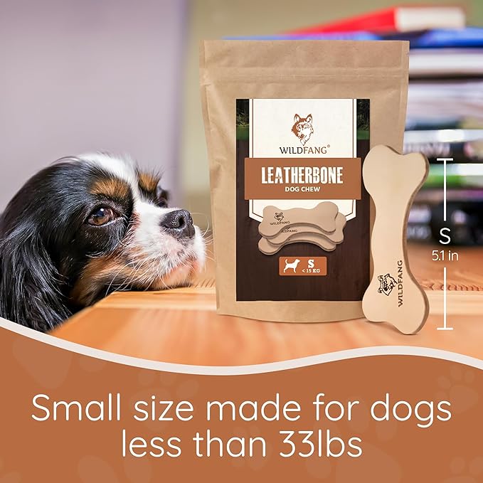 Wildfang® Leather Dog Toy, Small - Leather Bone for Teething Dog, Dental Toys for Puppies, Puppy Chew Bones for Light or Medium Chewers (for Dogs Under 22 lbs), Pack of 3