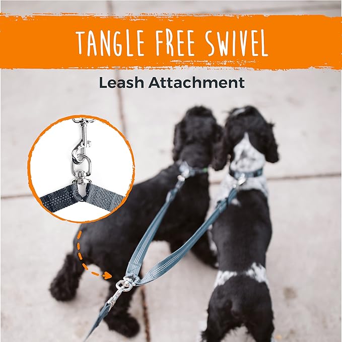 Mighty Paw Double Dog Leash - Double Leash for Two Dogs No Tangle Design. Split Lead for 2 Pets. Adjustable to Fit All Sized Breeds. Reflective Dual Pet Lead Splitter for People with 2 Pups