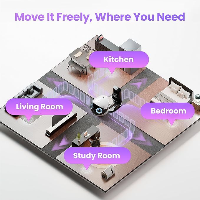 Enabot EBO Air 2 Plus FamilyBot 3K Home Camera Robot: Indoor Camera, Movable Robot Companion, 2-Way Video, AI Chat Mode, Auto-Recharge, Long Battery Life, Custom Facial Image, Night Vision