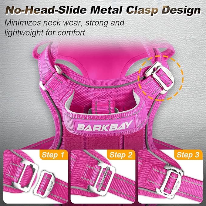 BARKBAY Service Dog Vest Tactical Dog Harness Medium Large Sized Dog Tags Personalized No Pull Adjustable Harness Reflective K9 Working Training Easy Control Military Molle System(Pink,L)