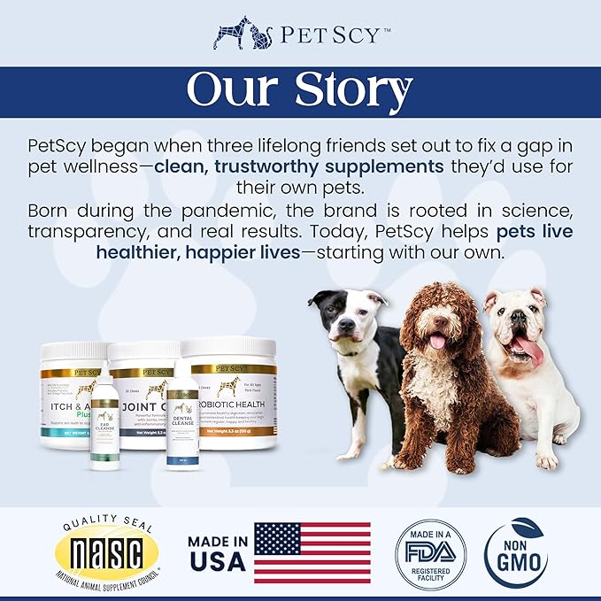 PetScy - Probiotic Chews for Dogs, Probiotic for Dogs of All Ages, Sizes & Breeds with Prebiotic Fiber and Pure Omega-3 | Improves Skin, Coat, and Gut Health, 30 Chews