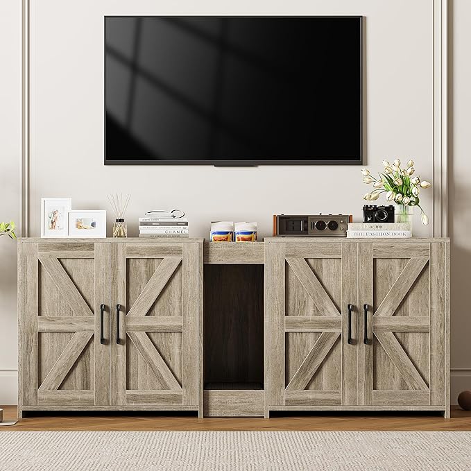 55" Cat Litter Box Enclosure, Double Litter Box Cabinet with Cat Bed, PVC Pad and Scratch Pad, Hidden Litter Box Furniture for 2 Cats with Storage and 2 Entrances, Grey