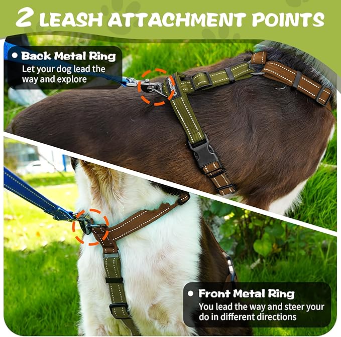 No-Pull Harness,Y-Shaped Design,Buckle-Neck Balance Harness with Reflective Stitching, Ideal for Dog Training and Night Walking, Padded Handle, Durable High-Tensile Nylon-Brown-S