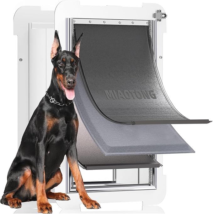 MIAOTONG 3-Flap Dog Door for Wall, Energy-Efficient Insulated Pet Door for Wall, Aluminum Lock Doggy Door for Wall,Steel Frame and Telescoping Tunnel Dog Doors (Pets Up to 220 Lb) -X-Large