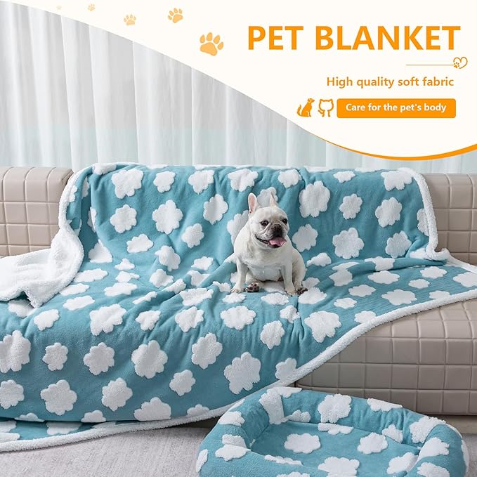 Waterproof Pet Blanket for Dogs,Blue Stylish Jacquard Pets Throw Blankets for Cat Bed Couch Covers Puppy Sharpa Fleece Cats Washable Reversible Furniture Protection (Blue Cloud,XXL)